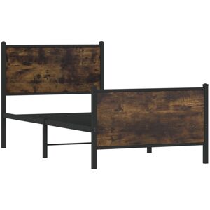 vidaXL Metal Bed Frame with Headboard & Footboard Smoked Oak 90x190 cm Single vidaXL Metal Bed Frame with Headboard & Footboard Smoked Oak 90x190 cm Single