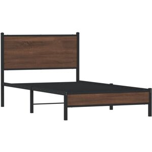 vidaXL Metal Bed Frame with Headboard Bed Base Bedstead Brown Oak 100x190 cm vidaXL Metal Bed Frame with Headboard Bed Base Bedstead Brown Oak 100x190 cm