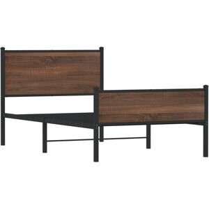 vidaXL Metal Bed Frame with Headboard and Footboard Bed Brown Oak 107x203 cm vidaXL Metal Bed Frame with Headboard and Footboard Bed Brown Oak 107x203 cm
