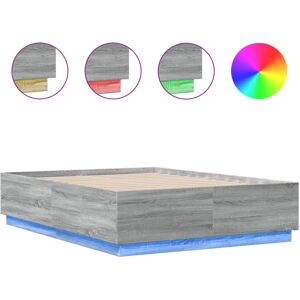 (grey sonoma, 135 x 190 cm) vidaXL Bed Frame with LED Lights Bed Base Mattress F (grey sonoma, 135 x 190 cm) vidaXL Bed Frame with LED Lights Bed Base Mattress F
