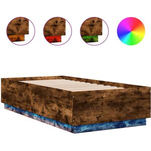 (smoked oak, 90 x 190 cm) vidaXL Bed Frame with LED Lights Bed Base Mattress Fou (smoked oak, 90 x 190 cm) vidaXL Bed Frame with LED Lights Bed Base Mattress Fou
