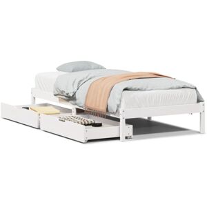 vidaXL Bed Frame with Drawers White 90x190 cm Single Solid Wood Pine - Bed Frame vidaXL Bed Frame with Drawers White 90x190 cm Single Solid Wood Pine - Bed Frame