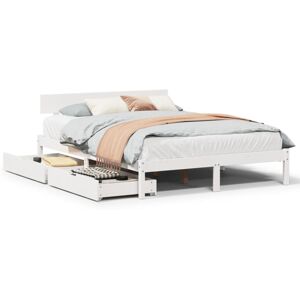 vidaXL Bed Frame with Drawers White 140x190 cm Solid Wood Pine - Bed Frame vidaXL Bed Frame with Drawers White 140x190 cm Solid Wood Pine - Bed Frame