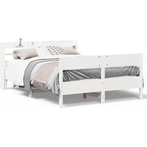 vidaXL Bed Frame with Headboard Bed White 135x190 cm Double Solid Wood Pine vidaXL Bed Frame with Headboard Bed White 135x190 cm Double Solid Wood Pine