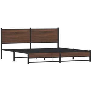 vidaXL Metal Bed Frame with Headboard Bed Base Bedstead Brown Oak 183x213 cm vidaXL Metal Bed Frame with Headboard Bed Base Bedstead Brown Oak 183x213 cm