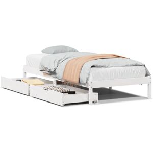 vidaXL Bed Frame with Drawers White 100x200 cm Solid Wood Pine - Bed Type vidaXL Bed Frame with Drawers White 100x200 cm Solid Wood Pine - Bed Type