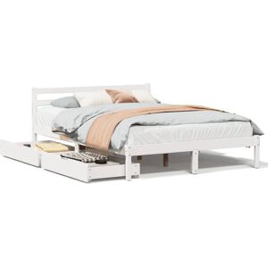 vidaXL Bed Frame with Drawers White 140x190 cm Solid Wood Pine - Bed Frame vidaXL Bed Frame with Drawers White 140x190 cm Solid Wood Pine - Bed Frame