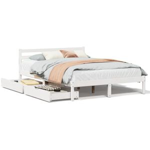 vidaXL Bed Frame with Drawers White 135x190 cm Double Solid Wood Pine vidaXL Bed Frame with Drawers White 135x190 cm Double Solid Wood Pine