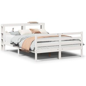vidaXL Bed Frame with Headboard Bed White 135x190 cm Double Solid Wood Pine vidaXL Bed Frame with Headboard Bed White 135x190 cm Double Solid Wood Pine