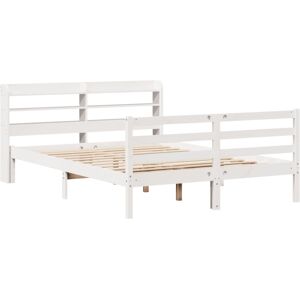 vidaXL Bed Frame with Headboard Bed Base White 140x190 cm Solid Wood Pine vidaXL Bed Frame with Headboard Bed Base White 140x190 cm Solid Wood Pine
