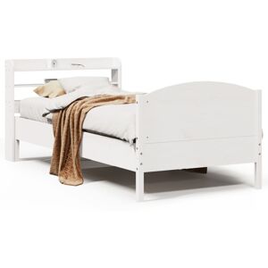 vidaXL Bed Frame with Headboard White 90x200 cm Solid Wood Pine - Bed Frame vidaXL Bed Frame with Headboard White 90x200 cm Solid Wood Pine - Bed Frame