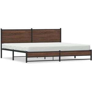 vidaXL Metal Bed Frame with Headboard Bed Base Bedstead Brown Oak 193x203 cm vidaXL Metal Bed Frame with Headboard Bed Base Bedstead Brown Oak 193x203 cm