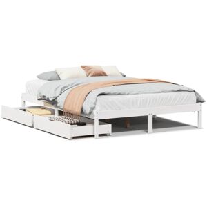 vidaXL Bed Frame with Drawers White 140x190 cm Solid Wood Pine - Bed Frame vidaXL Bed Frame with Drawers White 140x190 cm Solid Wood Pine - Bed Frame