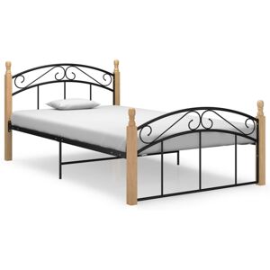 vidaXL Bed Frame Black Metal and Solid Oak Wood 120x200 cm Bedroom Furniture vidaXL Bed Frame Black Metal and Solid Oak Wood 120x200 cm Bedroom Furniture