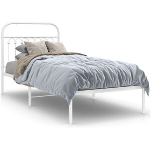 (white, 90 x 200 cm/ with headboard) vidaXL Metal Bed Frame with Headboard and F (white, 90 x 200 cm/ with headboard) vidaXL Metal Bed Frame with Headboard and F