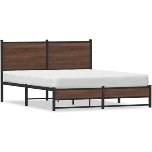vidaXL Metal Bed Frame with Headboard Bed Base Bedstead Brown Oak 140x190 cm vidaXL Metal Bed Frame with Headboard Bed Base Bedstead Brown Oak 140x190 cm