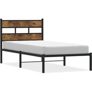 vidaXL Metal Bed Frame without Mattress Bed Base Smoked Oak 90x190 cm Single vidaXL Metal Bed Frame without Mattress Bed Base Smoked Oak 90x190 cm Single