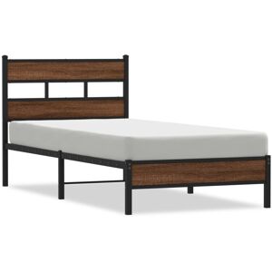 (brown oak, 90 x 190 cm/ with headboard & low footboard) vidaXL Metal Bed Frame (brown oak, 90 x 190 cm/ with headboard & low footboard) vidaXL Metal Bed Frame