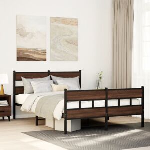 vidaXL Metal Bed Frame without Mattress Brown Oak 150x200 cm King Size vidaXL Metal Bed Frame without Mattress Brown Oak 150x200 cm King Size