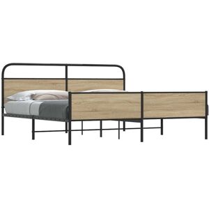 vidaXL Metal Bed Frame without Mattress Smoked Oak 150x200 cm King Size vidaXL Metal Bed Frame without Mattress Smoked Oak 150x200 cm King Size