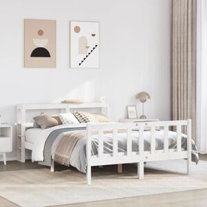 vidaXL Bed Frame with Headboard Bed White 135x190 cm Double Solid Wood Pine vidaXL Bed Frame with Headboard Bed White 135x190 cm Double Solid Wood Pine