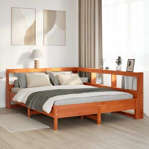 vidaXL Bookcase Bed without Mattress Wax Brown 140x190 cm Solid Wood Pine bed vidaXL Bookcase Bed without Mattress Wax Brown 140x190 cm Solid Wood Pine bed