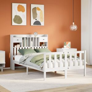 vidaXL Bookcase Bed without Mattress White 135x190 cm Double Solid Wood Pine vidaXL Bookcase Bed without Mattress White 135x190 cm Double Solid Wood Pine