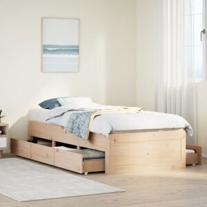 vidaXL Bed Frame without Mattress with Drawers Small Single Solid Wood Pine vidaXL Bed Frame without Mattress with Drawers Small Single Solid Wood Pine