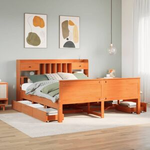 vidaXL Bookcase Bed without Mattress Wax Brown Super King Solid Wood Pine vidaXL Bookcase Bed without Mattress Wax Brown Super King Solid Wood Pine