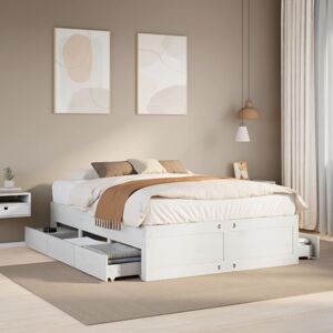 vidaXL Bed Frame without Mattress&Drawers White King Size Solid Wood Pine vidaXL Bed Frame without Mattress&Drawers White King Size Solid Wood Pine