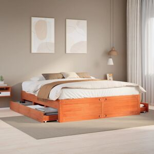 vidaXL Bed Frame without Mattress&Drawers Wax Brown Super King Solid Wood Pine vidaXL Bed Frame without Mattress&Drawers Wax Brown Super King Solid Wood Pine