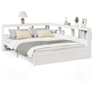 vidaXL Bookcase Bed without Mattress White 160x200 cm Solid Wood Pine bed vidaXL Bookcase Bed without Mattress White 160x200 cm Solid Wood Pine bed