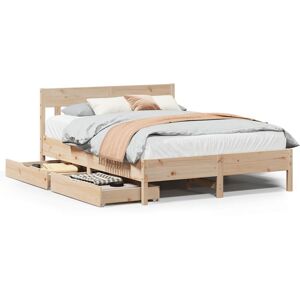 vidaXL Bed Frame with Headboard - Solid Wood Pine - 140x190cm - Bed Type vidaXL Bed Frame with Headboard - Solid Wood Pine - 140x190cm - Bed Type