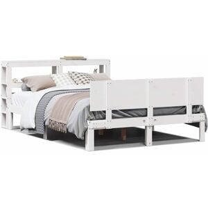 vidaXL Bed Frame with Headboard Bed White 135x190 cm Double Solid Wood Pine vidaXL Bed Frame with Headboard Bed White 135x190 cm Double Solid Wood Pine