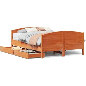 vidaXL Bed Frame with Headboard - 150x200 cm King Size Solid Wood Pine - Brown vidaXL Bed Frame with Headboard - 150x200 cm King Size Solid Wood Pine - Brown