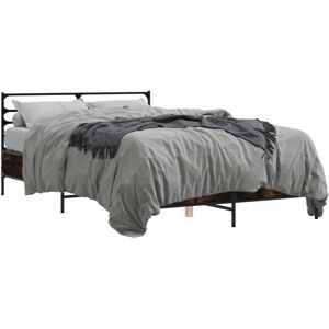 vidaXL Bed Frame Smoked Oak 140x200 cm Engineered Wood and Metal vidaXL Bed Frame Smoked Oak 140x200 cm Engineered Wood and Metal