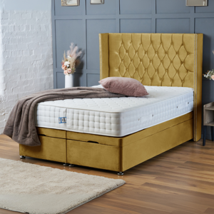 Bsspoke (Double-4ft6 (With Mattress), Mustard Plush) DOUBLE DIVAN OTTOMAN BED END LIFT U Bsspoke (Double-4ft6 (With Mattress), Mustard Plush) DOUBLE DIVAN OTTOMAN BED END LIFT U
