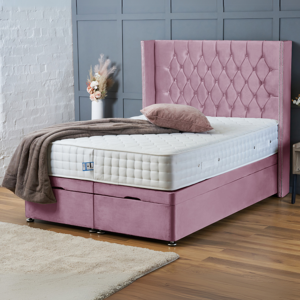 Bsspoke (Super King-6ft (Without Mattress), Pink Plush) DOUBLE DIVAN OTTOMAN BED END LIF Bsspoke (Super King-6ft (Without Mattress), Pink Plush) DOUBLE DIVAN OTTOMAN BED END LIF