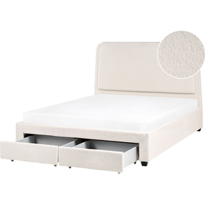 Beliani Bed with Storage Drawers Boucle SARDENT 160 x 200 cm (EU King Size) Off-White Beliani Bed with Storage Drawers Boucle SARDENT 160 x 200 cm (EU King Size) Off-White