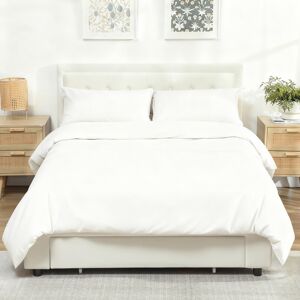 (Cream) HOMCOM Double Bed Frame with Storage and Adjustable Velvet Headboard (Cream) HOMCOM Double Bed Frame with Storage and Adjustable Velvet Headboard