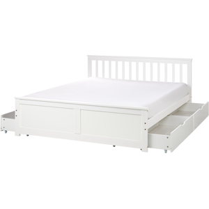 Beliani Bed with Storage Drawers Pine Wood OLENDON 160 x 200 cm (EU King Size) White Beliani Bed with Storage Drawers Pine Wood OLENDON 160 x 200 cm (EU King Size) White