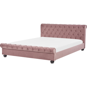 Beliani Bed AVALLON Super King Pink Velvet - Bed Beliani Bed AVALLON Super King Pink Velvet - Bed