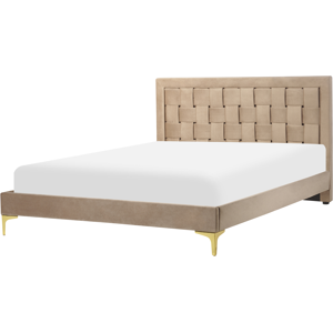 Beliani Bed LIMOUX 140x200cm Taupe Velvet - Bed Beliani Bed LIMOUX 140x200cm Taupe Velvet - Bed