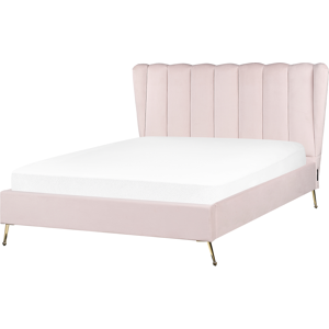 Beliani Bed Frame Pink Velvet Upholstery Golden Metal Legs - Bed Frame Beliani Bed Frame Pink Velvet Upholstery Golden Metal Legs - Bed Frame