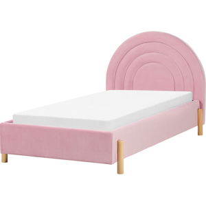 Beliani Bed Pink Velvet EU Single Size - Bed Beliani Bed Pink Velvet EU Single Size - Bed