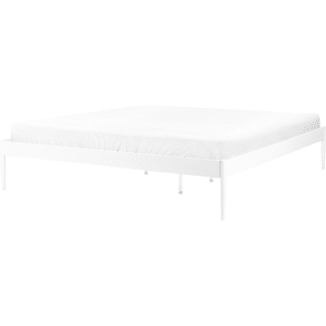 Beliani Bed White Metal 180 x 200 cm Super King - Bed Beliani Bed White Metal 180 x 200 cm Super King - Bed