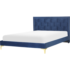Beliani Bed LIMOUX - 140x200cm Velvet Navy Blue - EU Double Beliani Bed LIMOUX - 140x200cm Velvet Navy Blue - EU Double