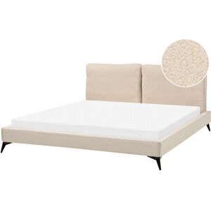 Beliani Super King Size Bed Beige Boucle Fabric - Bed Beliani Super King Size Bed Beige Boucle Fabric - Bed