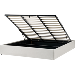 Beliani Light Beige Polyester Fabric Upholstered Ottoman Storage Bed - 6ft Super King Size Beliani Light Beige Polyester Fabric Upholstered Ottoman Storage Bed - 6ft Super King Size