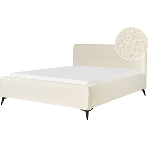 Beliani Bed Cream Bouclé Upholstery Black Metal Legs - Bed Beliani Bed Cream Bouclé Upholstery Black Metal Legs - Bed